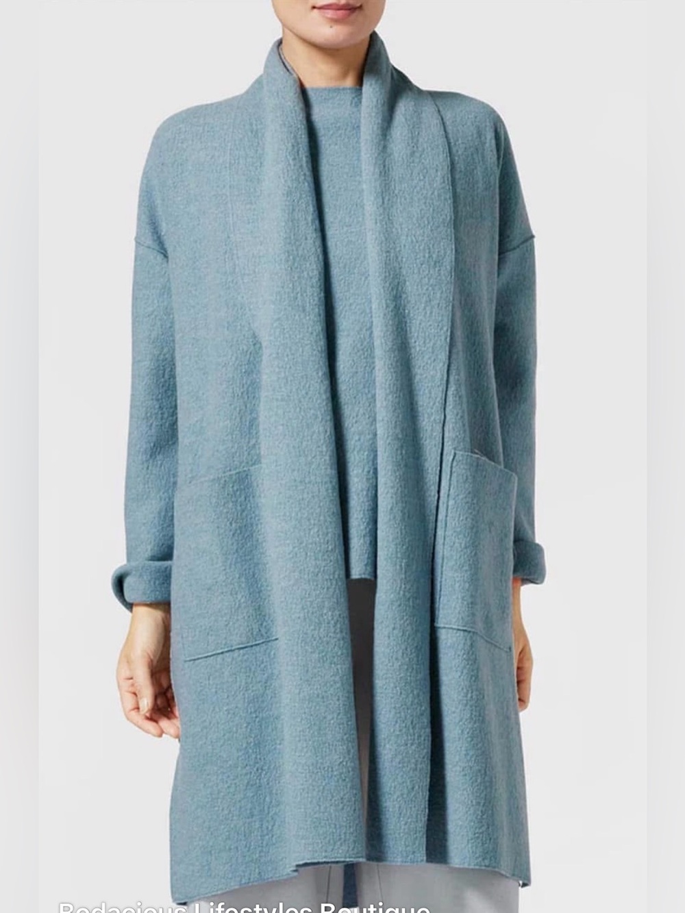 Eileen Fisher Shawl Collar 100% Wool Coat
Blue Steel Boiled Oversized M